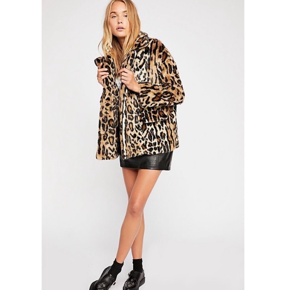Free People Leopard Print Faux Fur Teddy Bear Coat - Picture 6 of 6